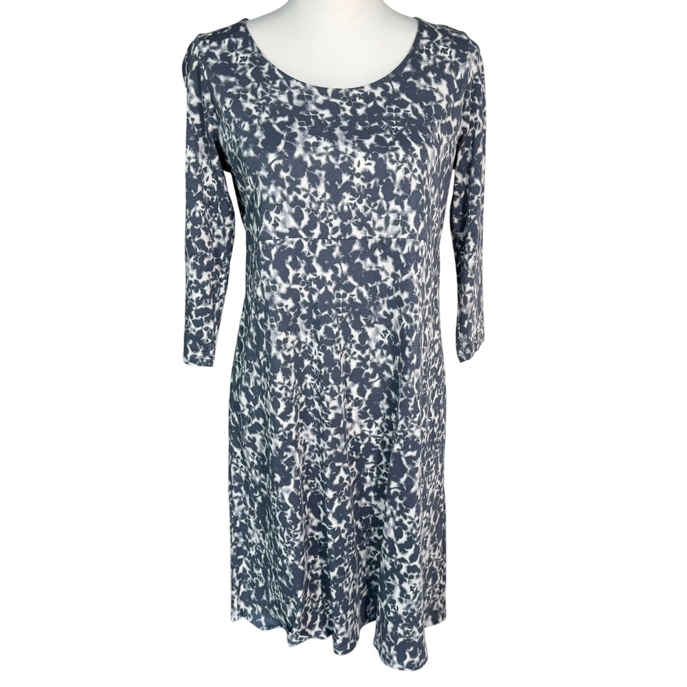 J. JILL NWT Women's XS Petite Blue‎ Gray White Abstract Print Midi Dress Pockets